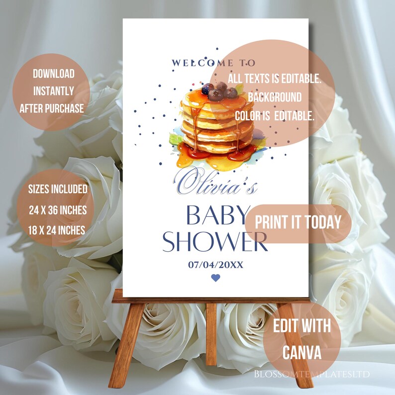Pancake Baby Shower Baby Brunch Welcome Sign Template Editable ...