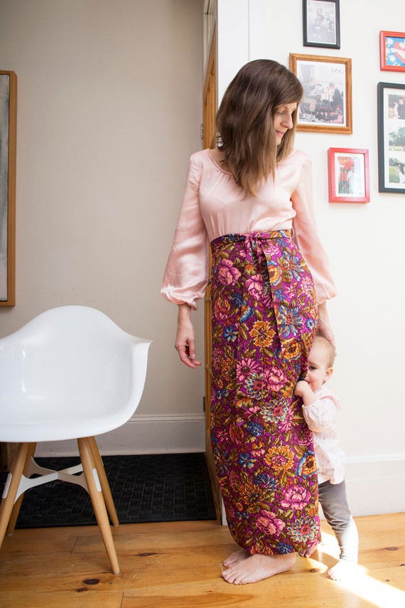 Pastel Pink with Fuschia Floral Skirt Maxi Dress
