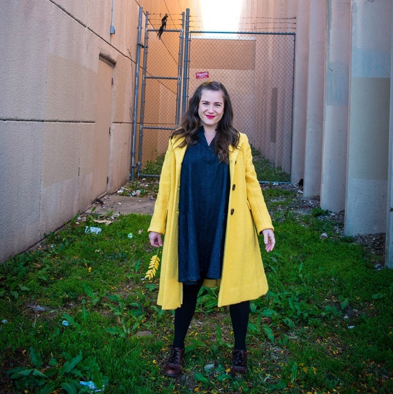 1960s Vintage Yellow Boucle Wool Princess Coat