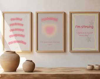Kids Room Affirmation Poster Set – 3 Printable Posters | 2 Versions Pink & Blue | A2 Digital Download | Nursery Wall Art | Pastel Colors