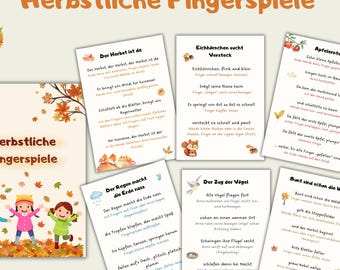 Herbstliche Fingerspiele mit Anleitung für den Morgenkreis, Herbst Sing- & Kreisspiele, 15 Fingerspiele, Reime für Kinder,Bewegungskarten