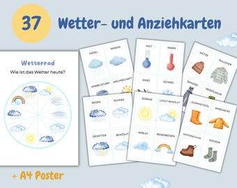 Lern-Wetterkarten + Anziehkarten + Wetterrad für Kinder | Montessori Materialien | PDF zum Ausdrucken | Wetterkarten für Kita & Vorschule