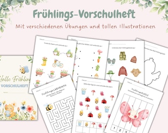 Frühlingsheft für Vorschüler PDF, Vorschulheft A4, +30 Seiten Übungen, Kindergarten Arbeitsblätter Frühling