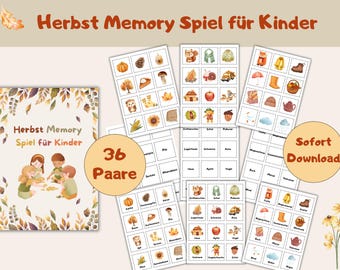 Montessori Herbst Memory Spiel | Vorschule & Grundschule Lernen | 36 Motive, 3 Varianten, Matching Spiel | Spielideen für den Kindergarten