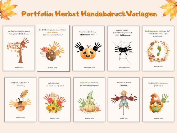 Herbst Handabdruck Druckvorlage | Vorschule, Kindertagesstätte, Kita, Krippe, Grundschule - Herbstaktivität Portfolio Erzieher, Halloween