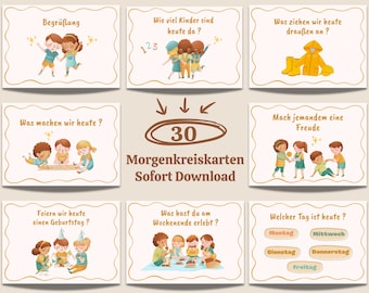30 Kindergarten Morgenkreiskarten, Morgenkreis, Morgenkreisidee, Kreiskarten, Tagesablauf Kinder, Rituale Kindergarten, Krippenablaufkarten