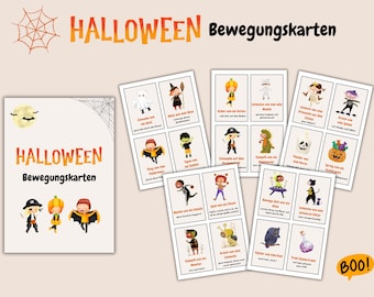 Halloween Bewegungskarten & Ausmalheft für Kinder | Kita Lernkarten PDF | Halloween Spiele für Kindergarten | Sofort Download A4