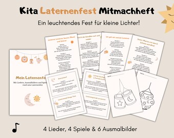 Kita Laternenfest Mitmachheft |Laternenfest Ideen für Kinder |Lieder, Spiele &  Ausmalbilder | Herbst Kita Printable | St. Martin Bastelheft