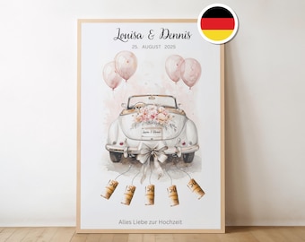 Wedding Car Money Gift for Couple – Neutral Personalized with Names & Date – Cash Gift Poster – PDF Digital Download – German and English