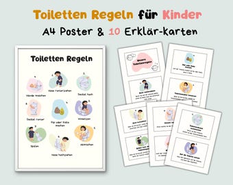 Toiletten Regeln für Kinder |Poster und 10 Erklär Karten zum Ausschneiden |A4 PDF |Kita & Zuhause |Kinderfreundlich, Lernposter,Kita Alltag!