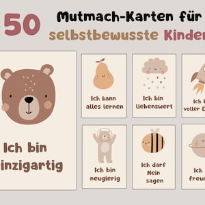 50 Mutmach-Karten für selbstbewusste Kinder zum Ausdrucken, Boho Affirmationskarten, positive GlaubenssätzeI Sofort Download, Erzieherin PDF