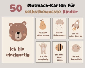 50 Mutmach-Karten für selbstbewusste Kinder zum Ausdrucken, Boho Affirmationskarten, positive GlaubenssätzeI Sofort Download, Erzieherin PDF