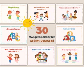 30 Kindergarten Morgenkreiskarten, Morgenkreis, Morgenkreisidee, Kreiskarten, Tagesablauf Kinder, Rituale Kindergarten, Krippenablaufkarten