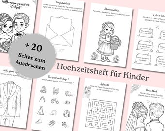 Kinder Hochzeitsheft – Deutsch – Über 20 Mal- und Rätselseiten mit Hochzeitsmotiven – Hochzeitsheft für Kinder – Kindern Mitmachbuch – PDF
