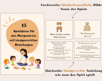15 Kinderfreundliche Spielideen mit Anleitung | Morgenkreis Spiele Karten | PDF zum Ausdrucken für Kita A4, Krippe, Tagespflege & Vorschule