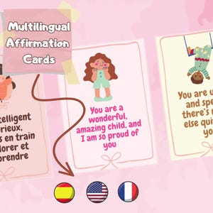 Schede di affermazione per il tuo bambino / Set stampabile trilingue (EN/ES/FR) / Mindfulness per bambini / Download digitale