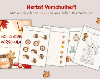Herbst Vorschulheft PDF – Sofortiger digitaler Download mit tollen Übungen und Illustrationen