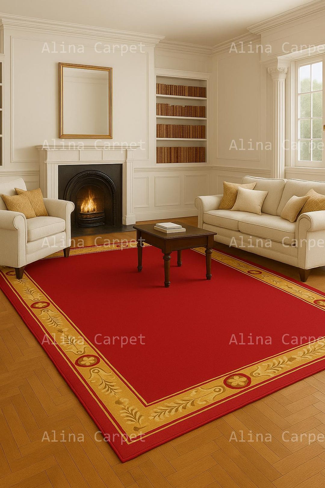 Red Gold Rug Hand-tufted Red and Gold Area Rug: Elegant Floral Design, 9x12 FT - Etsy