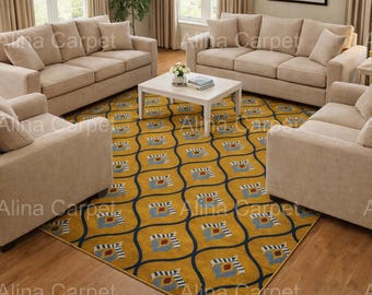 Hand-Tufted Wool Rug | Mustard Yellow Geometric Area Carpet (8x10)