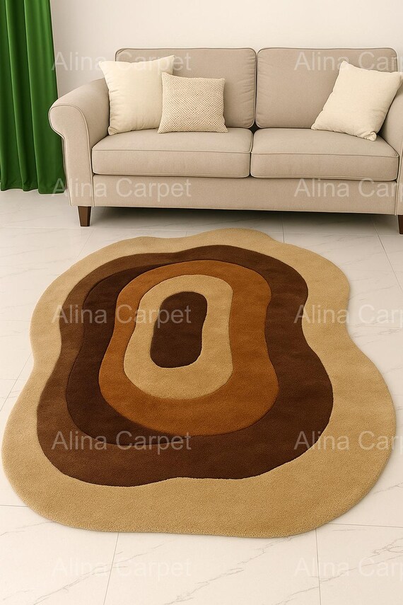 Hand-Tufted Wool Area Rug – Retro Abstract Concentric Design