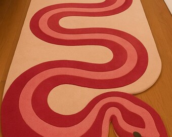 Dywan z motywem węża, tkany ręcznie – nowozelandzki wełniany dywan w kształcie zwierząt do przedpokoju, pokoju dziecięcego i pokoju zabaw – długi dekoracyjny dywan z motywem węża