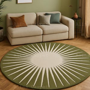 Hand-Tufted Wool Sunburst Rug: Golden Yellow & Cream Circle Carpet