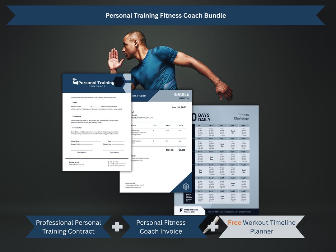 Personal Trainer Bundle: Contract, Invoice, Workout Planner (editable ...