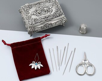 Vintage Embroidery Scissors Sewing Kit – Stainless Steel Needlework Tools with Storage Box