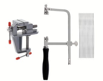 Jewelry Saw Tool Kit with Adjustable Frame, 12 Blades & Mini Bench Vise (3–5")