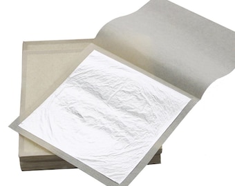 Genuine Silver Leaf Foil Sheets – 99.99% Pure Silver for Gilding, Art, Furniture & Craft Decoration (100 Sheets)