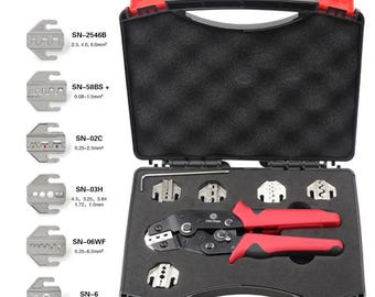 6-in-1 Ratcheting Crimping Pliers Kit with Interchangeable Jaws – Electrical Terminal Tool Set with Case