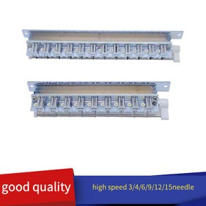May include: Two silver-colored industrial components with multiple small, evenly spaced parts. The components have a rectangular shape with a series of small, cylindrical elements. The text "good quality" is in a red banner, and "high speed 3/4/6/9/12/15needle" is in a blue banner.