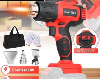 Cordless Heat Gun 18V 300W – Adjustable 122–1022 Degrees Fahrenheit with LCD Display and Nozzles