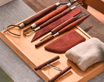 8-Piece Pottery Trimming & Shaping Tool Set – Steel Needle, Scrapers, Cutting Wire, and Detail Tools