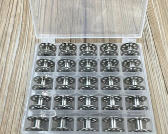25-Piece Sewing Machine Bobbins with Clear Storage Case – Thread Spool Organizer Set