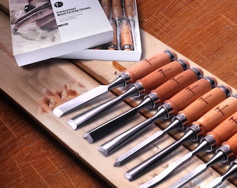 12-Piece Wood Carving Gouge & Chisel Set with Whetstone – 8" Hand Tools for Detail Carving