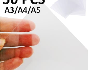 50 Pcs Blank PET Transparency Sheets – A3/A4/A5 0.2mm Clear Stencil Material for DIY Cutting & Binding