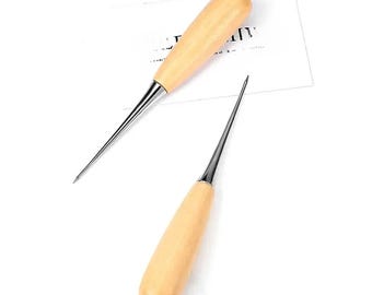 Leather Sewing Awl – Wooden Handle Hole Punch Tool for Hand Stitching (4.7" (12 cm))