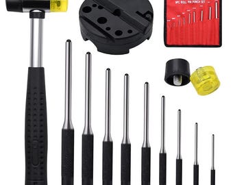Roll Pin Punch Tool Set with Hammer and Bench Block – 9-Piece Gunsmith & Woodworking Kit with Storage Pouch