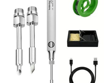 Cordless Soldering Iron Kit for Electronics & Jewelry – Adjustable Heat USB Rechargeable Tool for Stained Glass, DIY, and Repairs