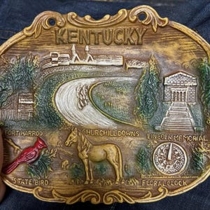 Vintage Kentucky Wall Plaque | Churchill Downs Equestrian Art | Horse Racing Souvenir Decor | Rustic State Map Art