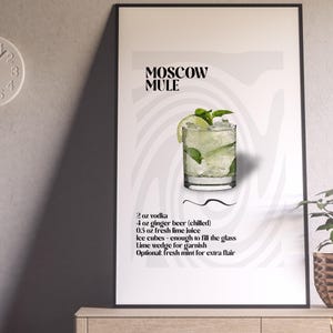 Moscow Mule Cocktail Recipe Print – Watercolor Bar Art, Digital Kitchen Wall Decor