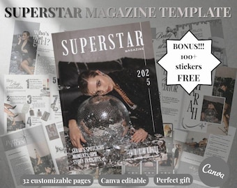 Bewerkbare superster verjaardag tijdschriftsjabloon | Op Vogue geïnspireerd nieuwjaars-/verjaardagscadeau voor haar (digitale download)