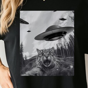 Funny Cat UFO T-Shirt: Alien Abduction Sweatshirt, Sci-Fi Gift