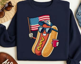 Camiseta divertida de perrito caliente del 4 de julio: camiseta barbacoa con la bandera patriótica de EE. UU.