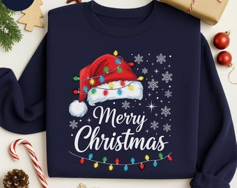 Christmas Lights T-Shirt: Red Santa Hat, Holiday Family Tee