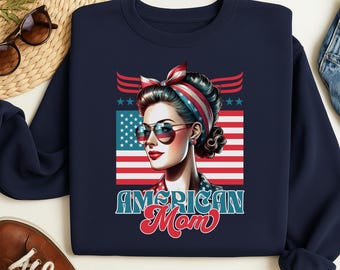 Camiseta vintage para mamá con la bandera de EE. UU.: camiseta patriótica del 4 de julio
