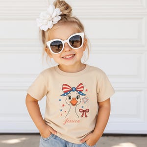 Custom 4th Of July Goose Shirt, Personalized Patriotic Kids Tee, Funny Silly Goose Toddler T-Shirt, USA Memorial Day Outfit For Boys Girls