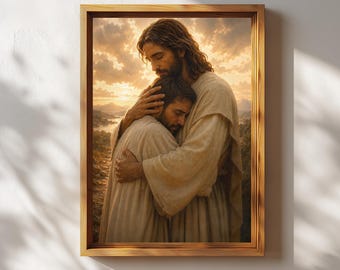 Jesus Carries Your Burdens | Faith And Hope, Jesus Embrace, Christian Men's Wall Art Printable | Faith & Strength Decor