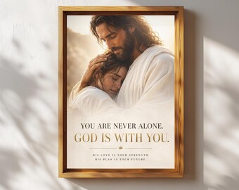 God Is With You, Jesus Wall Art Printable, Christian Wall Art, Jesus Art Poster, Faith Based Decor, Jesus Comforting Woman Print, JPEG